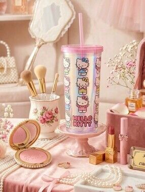Hello Kitty  Plastic Cold Cup with Lid and Straw, 20 Ounces